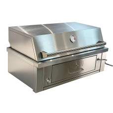 Grill węglowy do zabudowy ze stali nierdzewnej z regulacją wysokości paleniska, termometrem i pokrywą GRILLI 777863