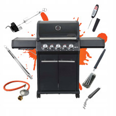 Grill gazowy S-318 Czarny, z palnikiem rożna i kuchenką boczną, czarny, z rożnem SANTOS 890024