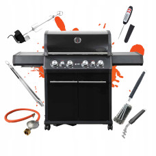 Grill gazowy S-418 All Black, z palnikiem rożna i kuchenką boczną, cały czarny, z rożnem SANTOS 890055
