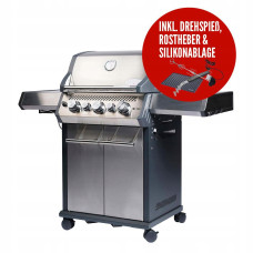 Grill gazowy SANTOS S-318, z palnikiem rożna i kuchenką boczną, stal nierdzewna, z rożnem SANTOS 900280