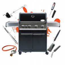 Grill gazowy SANTOS S-418 Czarny, z palnikiem rożna i kuchenką boczną, czarny, z rożnem SANTOS 900297