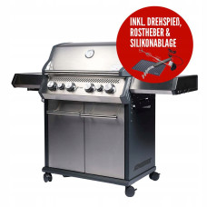 Grill gazowy S-418, z palnikiem rożna i kuchenką boczną, stal nierdzewna, z rożnem SANTOS 900303