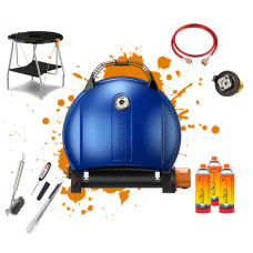 ZESTAW! Grill Gazowy Turystyczny 3.2 kW model 900 niebieski O-GRILL o-grill_900_blue_set_1